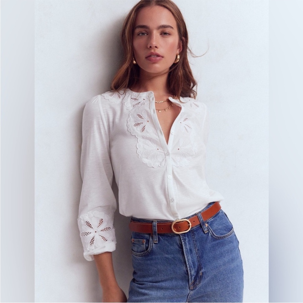 NWT Boden Scallop Cutwork Top in White - Picture 3 of 10